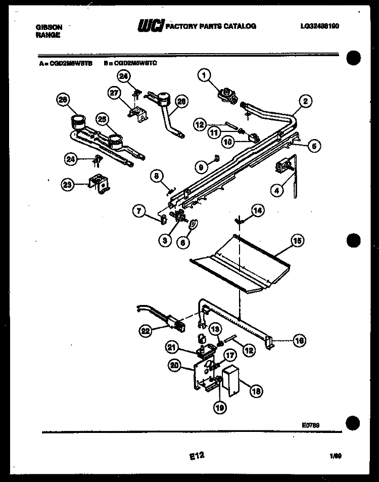 BURNER PARTS Diagram and Parts List for CGD2M5WSTC  Gibson Range
