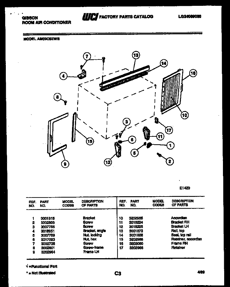CABINET AND INSTALLATION PARTS Diagram and Parts List for AM09C5EWB  Gibson Air Conditioner