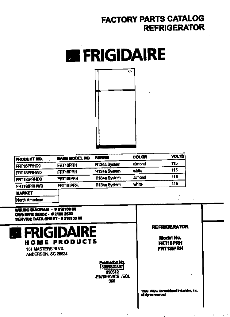 COVER Diagram and Parts List for FRT18PRHW0  Frigidaire Refrigerator