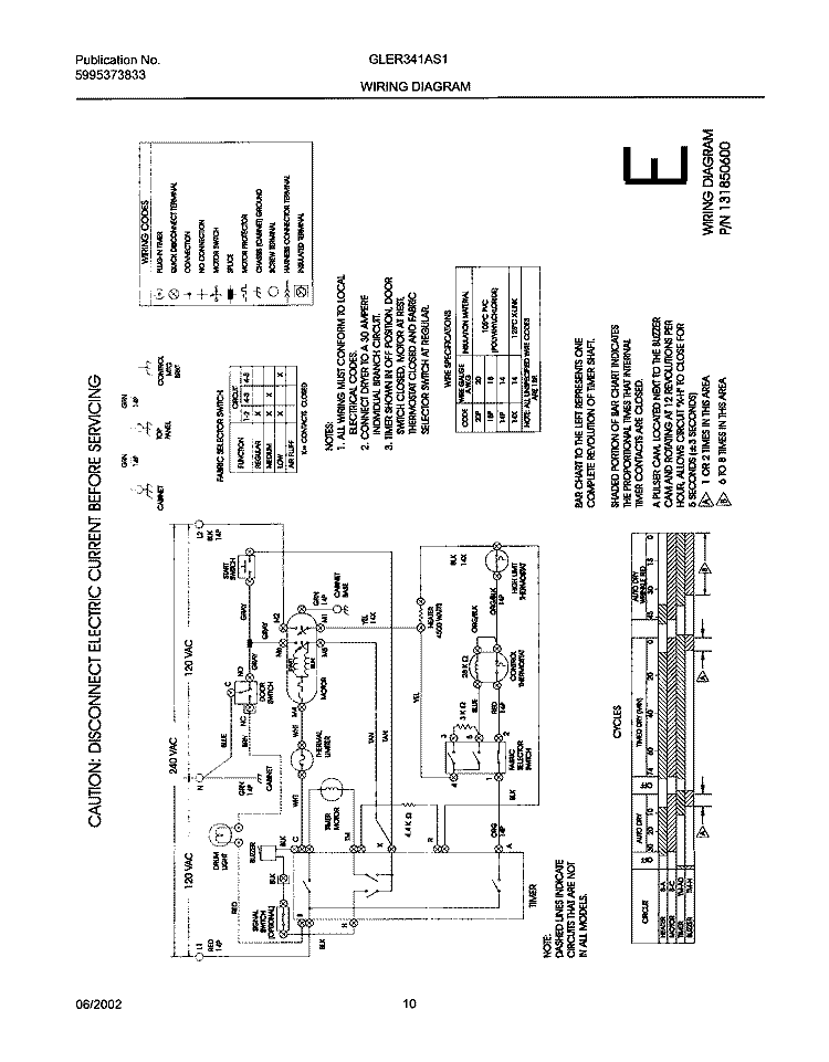 131850600 WIRING DIAGRAM Diagram and Parts List for GLER341AS1  Frigidaire Dryer