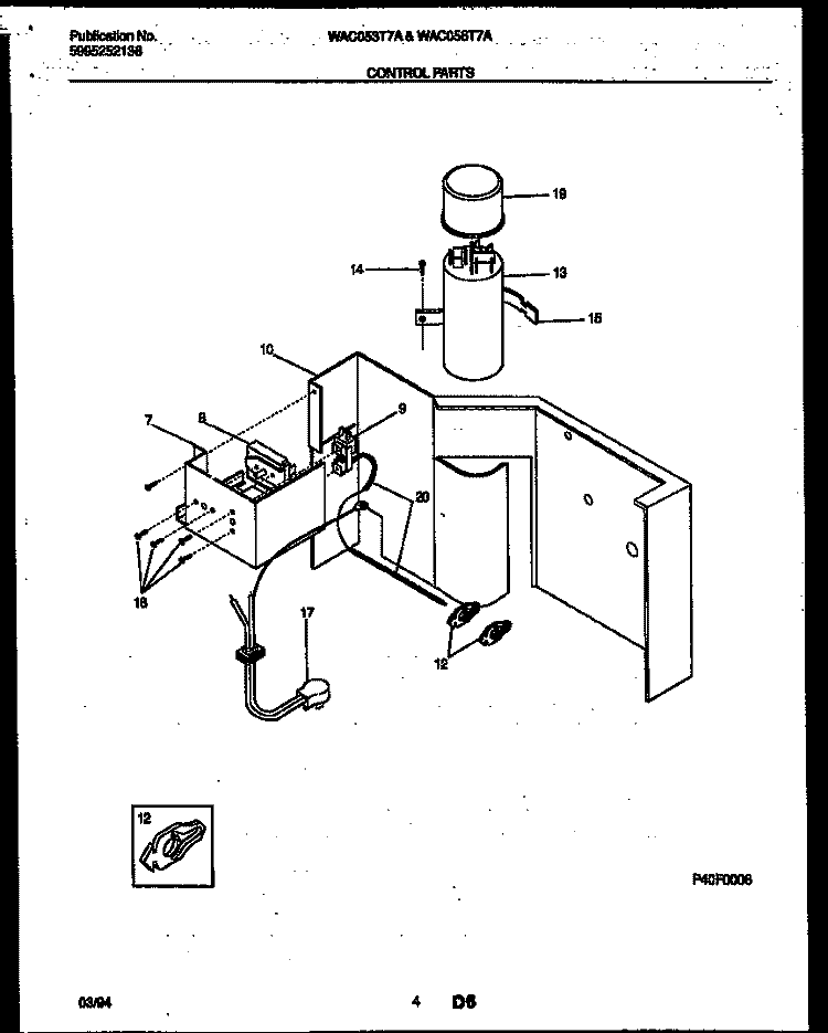 CONTROL PARTS Diagram and Parts List for WAC053T7A3  Frigidaire Air Conditioner