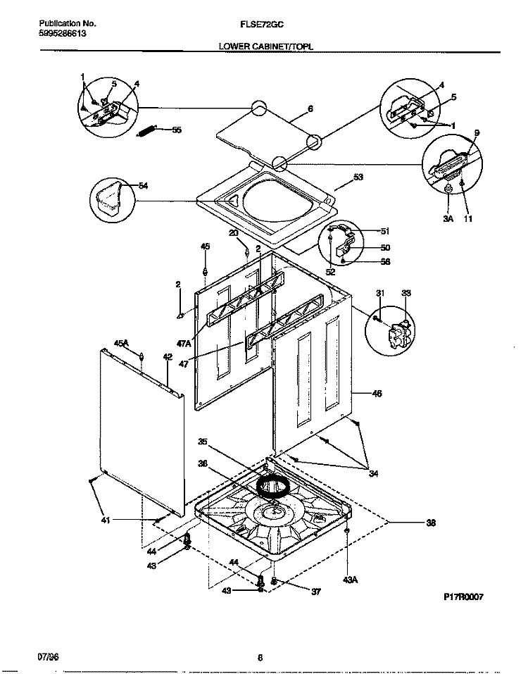 LOWER CABINET / TOP Diagram and Parts List for FLSE72GCS4  Frigidaire Washer Dryer Combo