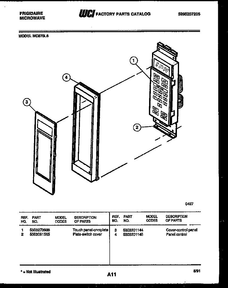 CONTROL PANEL Diagram and Parts List for MC870L6  Frigidaire Microwave