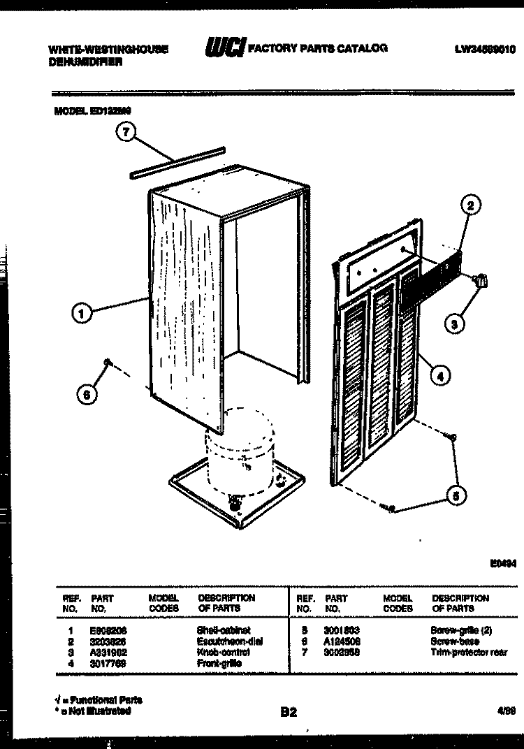 CABINET PARTS Diagram and Parts List for ED132M6  Frigidaire Dehumidifier