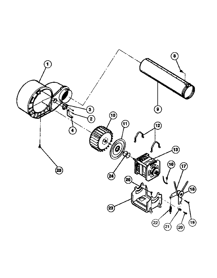 MOTOR, FAN HOUSING, EXHAUST DUCT Diagram and Parts List for FDG436RBS1  Frigidaire Dryer