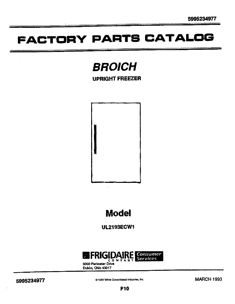 COVER Diagram and Parts List for UL2193ECW1  Electrolux Freezer