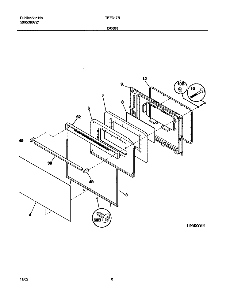 DOOR Diagram and Parts List for TEF317BUA  Tappan Range