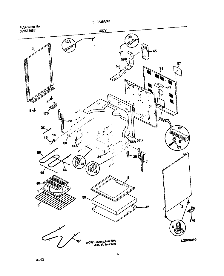 BODY Diagram and Parts List for FEF336ASD  Frigidaire Range