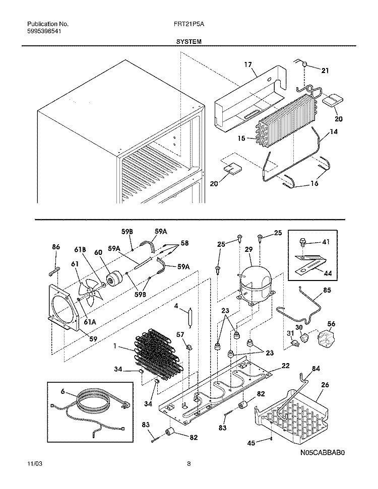 SYSTEM Diagram and Parts List for FRT21P5AB8  Frigidaire Refrigerator
