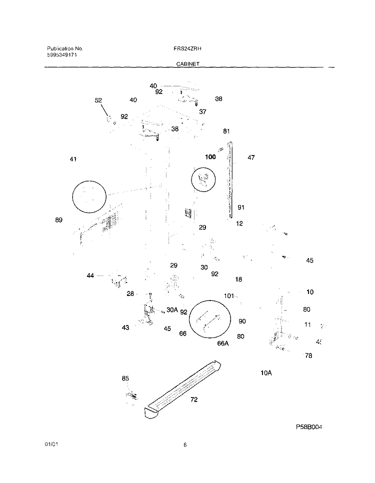 CABINET Diagram and Parts List for FRS24ZRHB5  Frigidaire Refrigerator