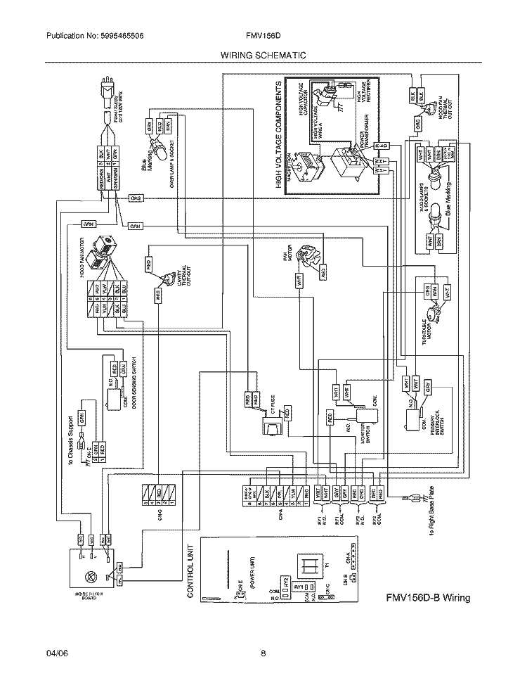 WIRING SCHEMATIC Diagram and Parts List for FMV156DSB  Frigidaire Microwave