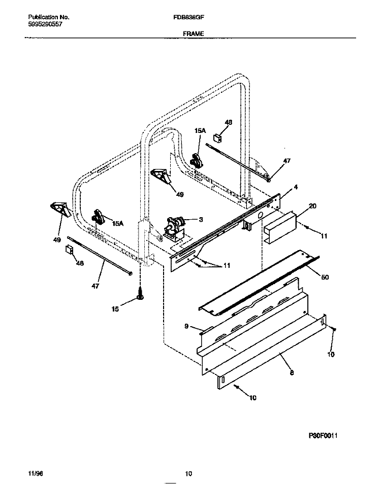 FRAME Diagram and Parts List for FDB636GFS1  Frigidaire Dishwasher