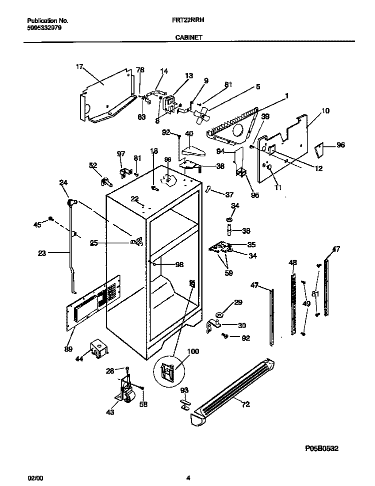 CABINET Diagram and Parts List for FRT22RRHB2  Frigidaire Refrigerator