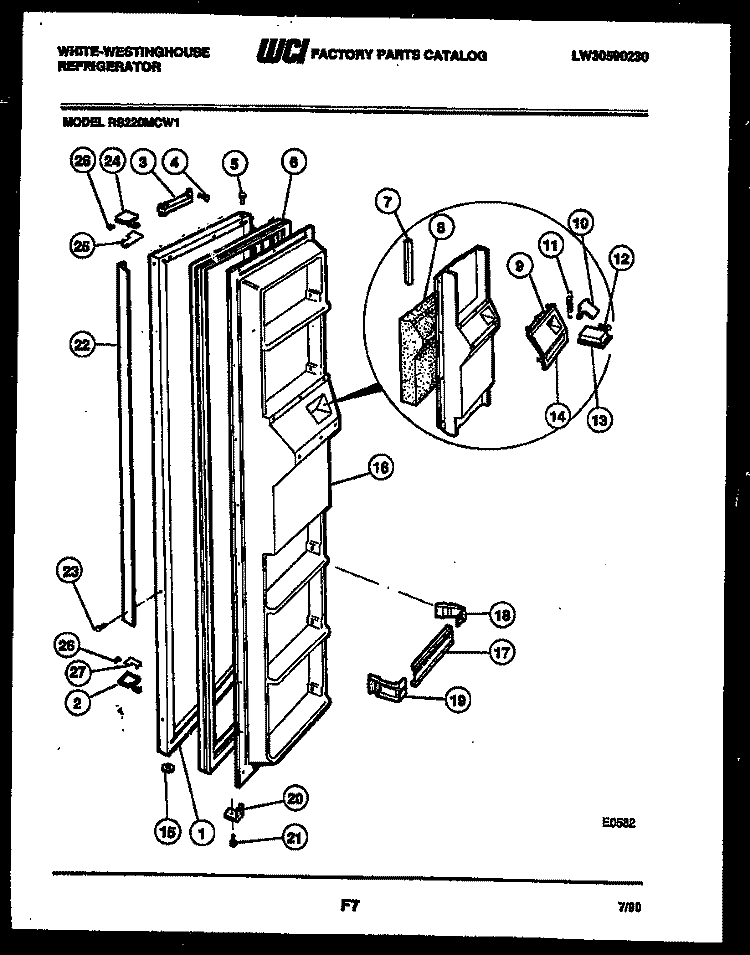FREEZER DOOR PARTS Diagram and Parts List for RS220MCW1  Frigidaire Refrigerator