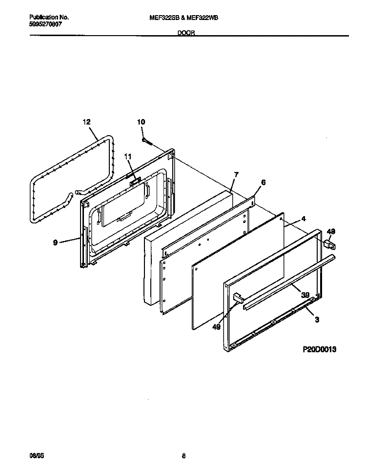 DOOR Diagram and Parts List for MEF322SBDD  Frigidaire Range