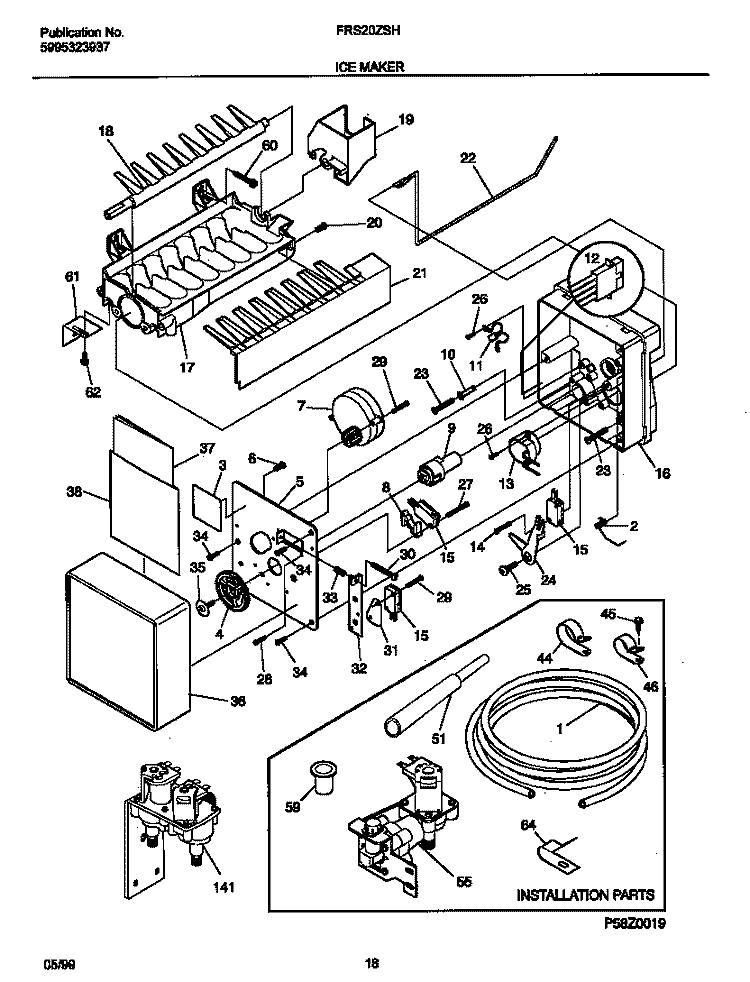 ICE MAKER Diagram and Parts List for FRS20ZSHB0  Frigidaire Refrigerator