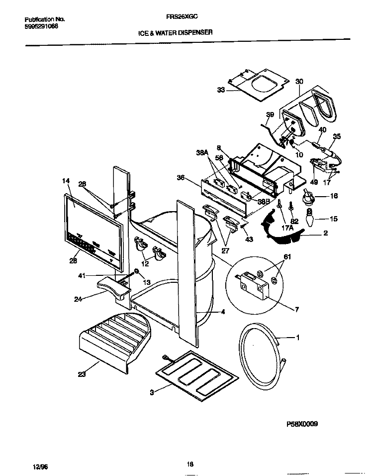 ICE & WATER DISPENSER Diagram and Parts List for FRS26XGCD4  Frigidaire Refrigerator
