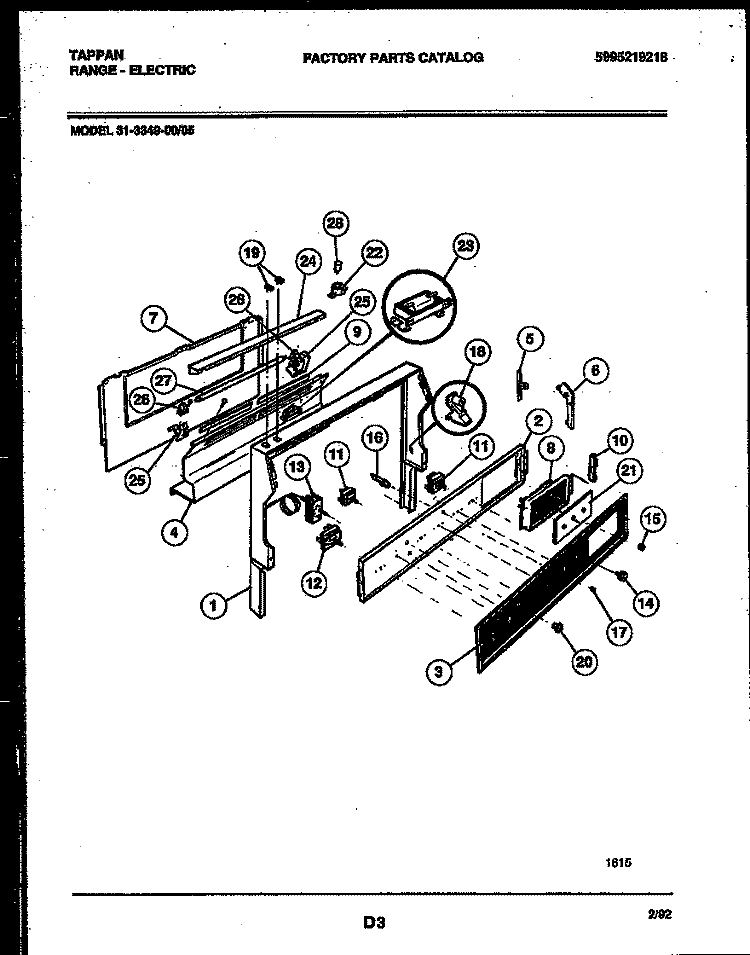 BACKGUARD Diagram and Parts List for 31-3349-00-05  Tappan Range