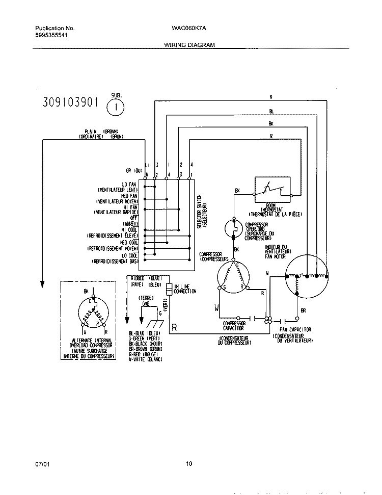 WIRING DIAGRAM Diagram and Parts List for WAC060K7A1  Westinghouse Air Conditioner