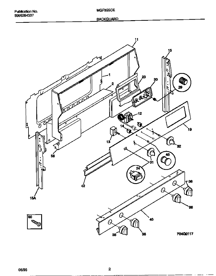 BACKGUARD Diagram and Parts List for MGF355CESA  Frigidaire Range