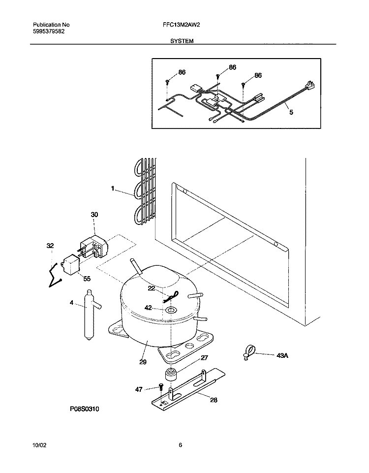 SYSTEM Diagram and Parts List for FFC13M2AW2  Frigidaire Freezer