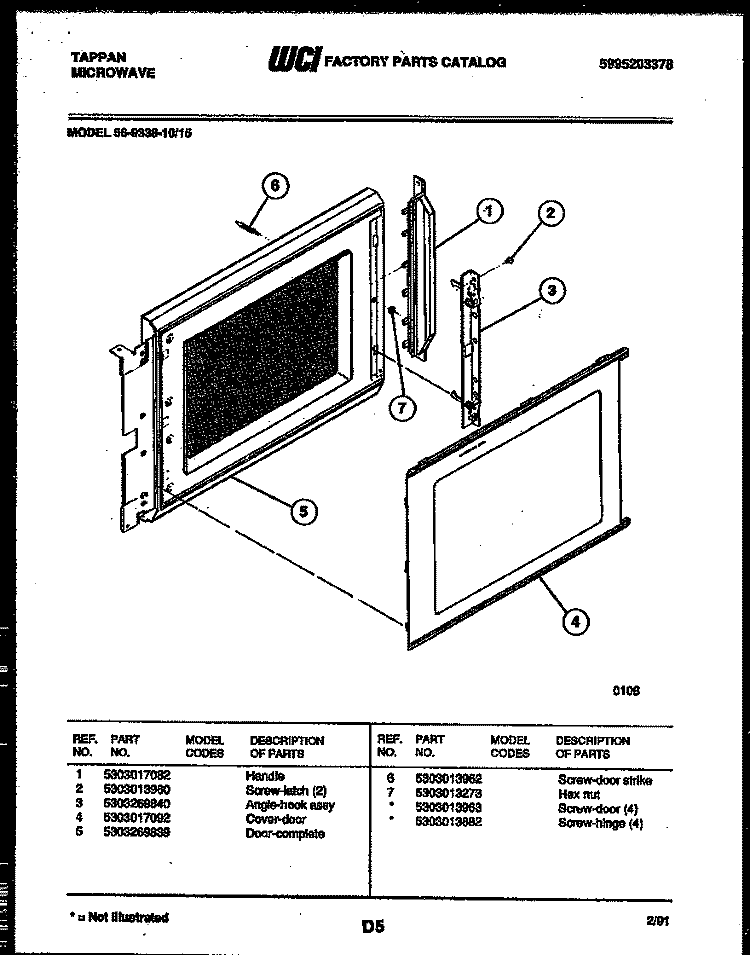 DOOR PARTS Diagram and Parts List for 56-9338-10-15  Tappan Microwave
