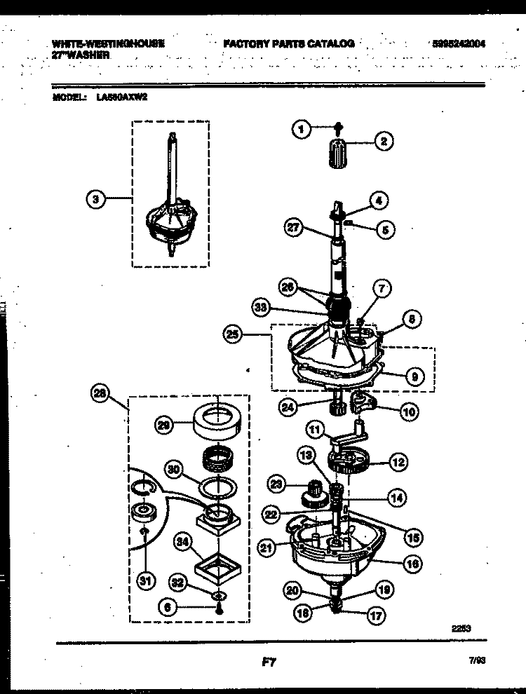 TRANSMISSION PARTS Diagram and Parts List for LA560AXW2  Frigidaire Washer