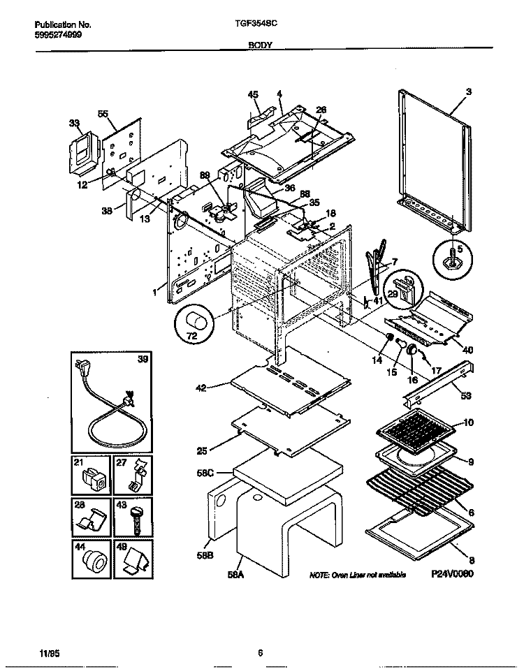 BODY Diagram and Parts List for TGF354SCDB  Tappan Range