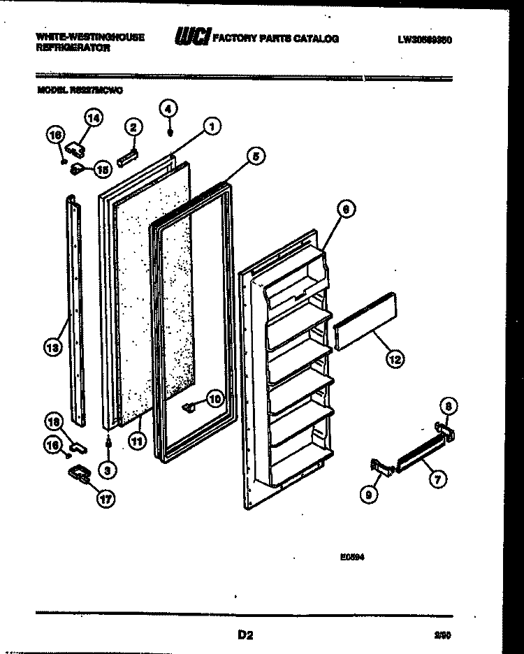 FREEZER DOOR PARTS Diagram and Parts List for RS227MCV0  Frigidaire Refrigerator