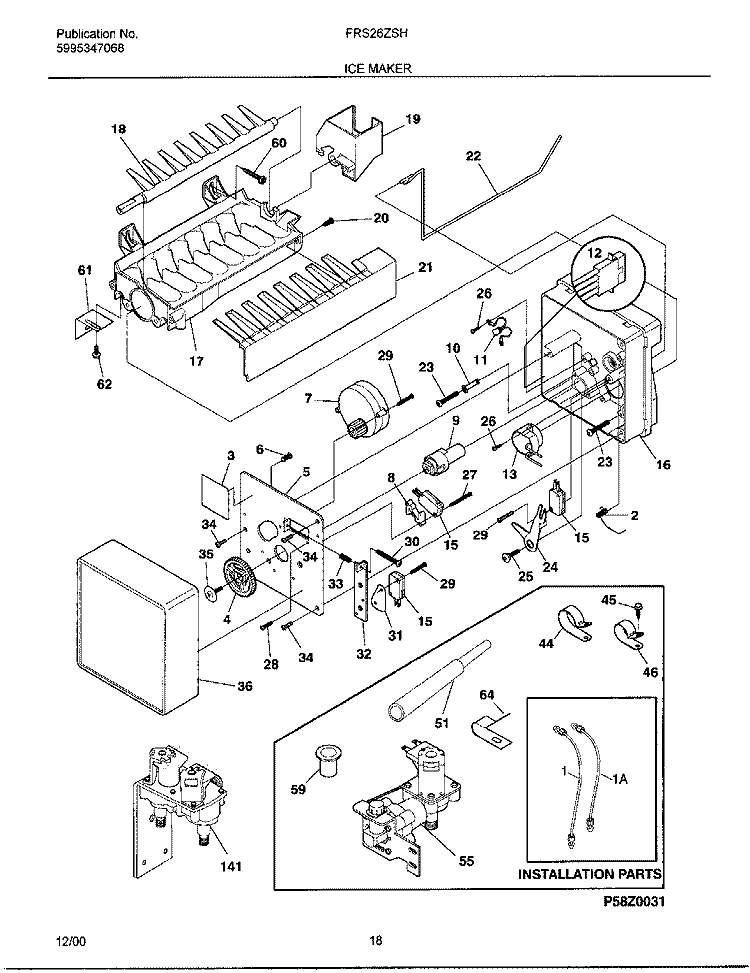 ICE MAKER Diagram and Parts List for FRS26ZSHB5  Frigidaire Refrigerator