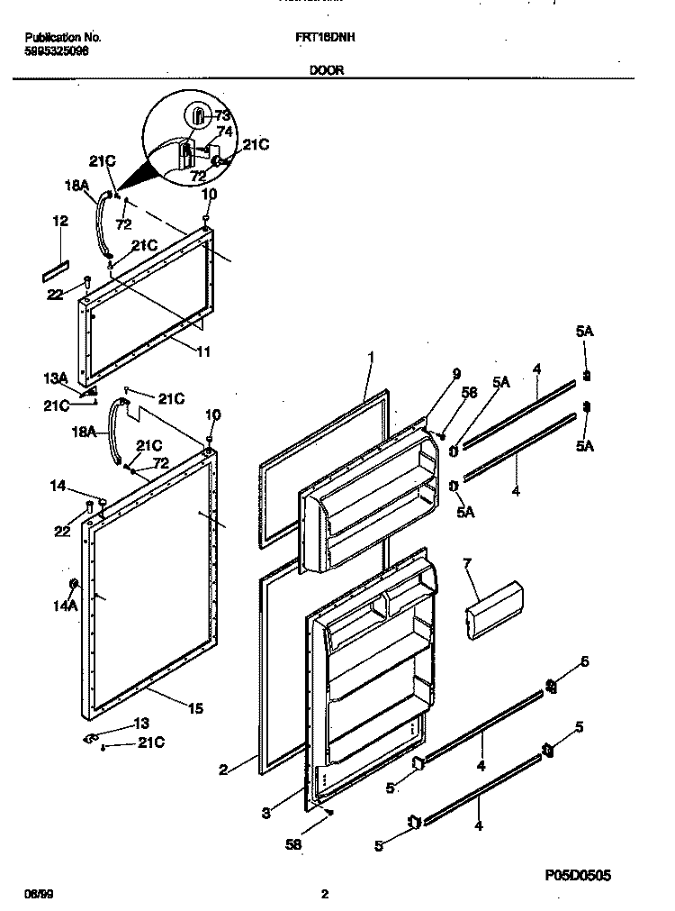 DOORS Diagram and Parts List for FRT16DNHD0  Frigidaire Refrigerator