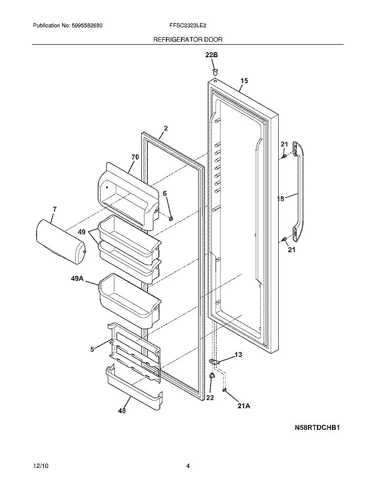 REFRIGERATOR DOOR Diagram and Parts List for FFSC2323LE2  Frigidaire Refrigerator