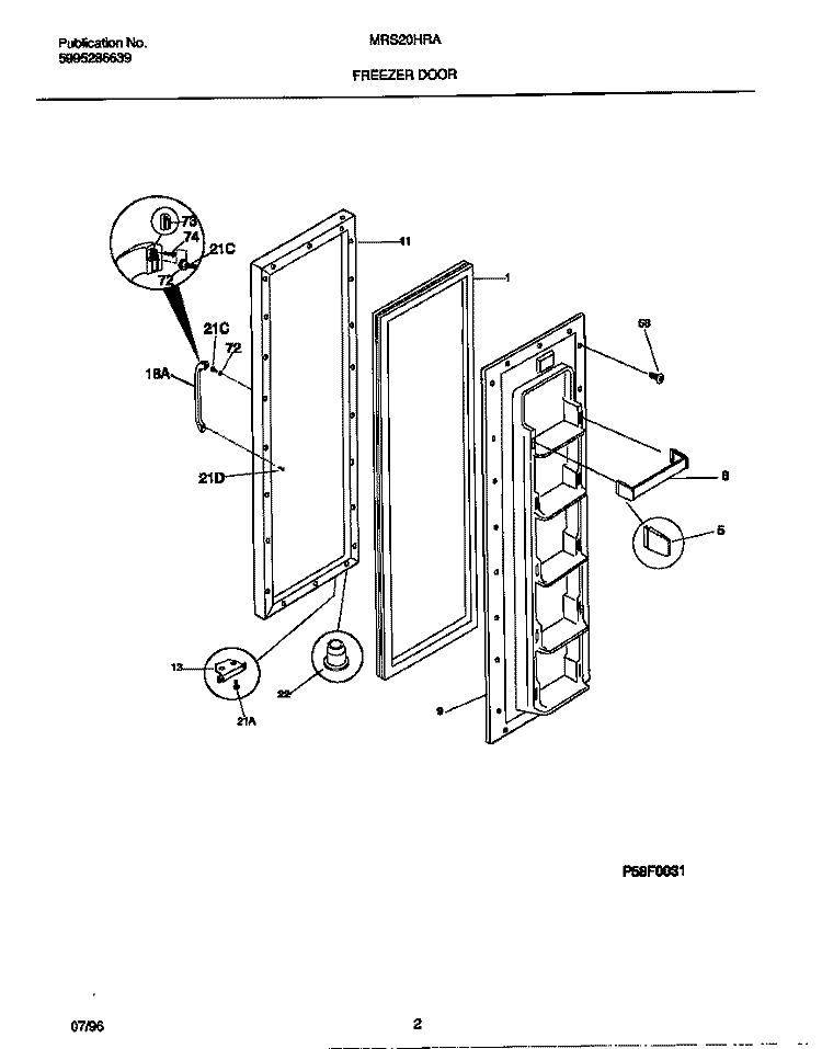 FREEZER DOOR Diagram and Parts List for MRS20HRAD6  Frigidaire Refrigerator