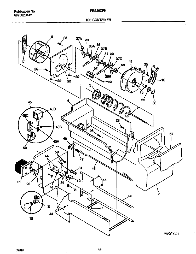 ICE CONTAINER Diagram and Parts List for FRS26ZPHD0  Frigidaire Refrigerator