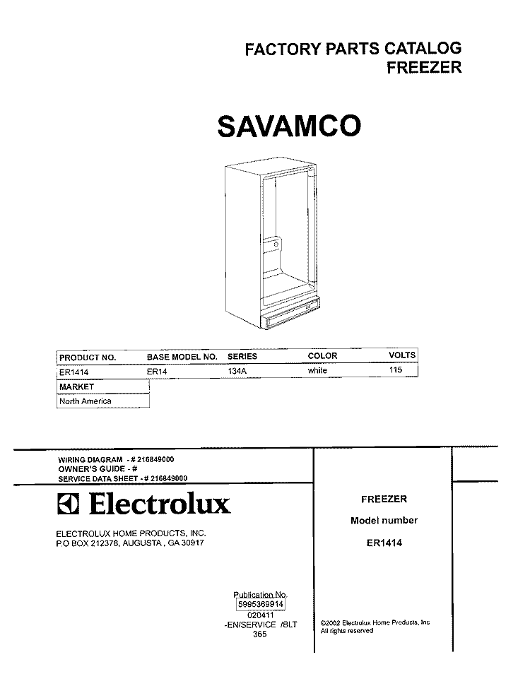 COVER Diagram and Parts List for ER1414  Frigidaire Freezer