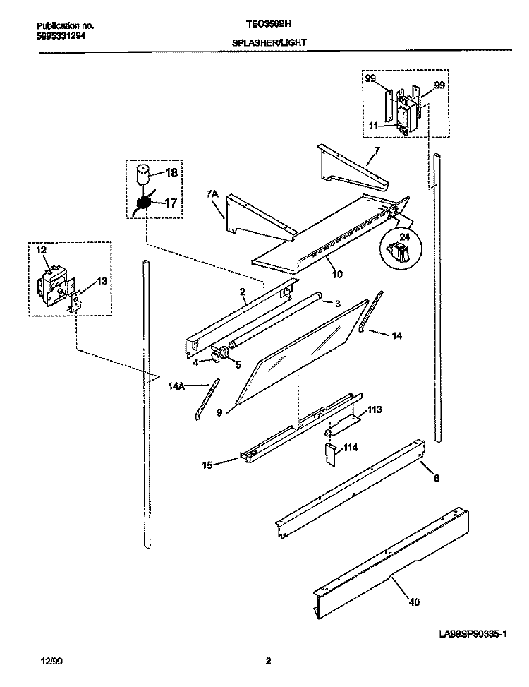 SPLASHER Diagram and Parts List for TEO356BHD1  Tappan Range