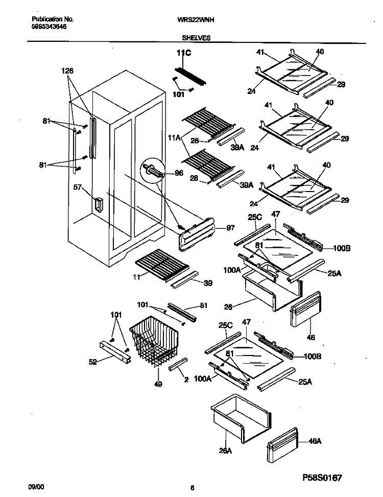 SHELVES Diagram and Parts List for WRS22WNHW5  Frigidaire Refrigerator