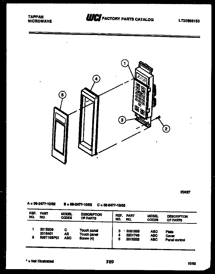 CONTROL PANEL Diagram and Parts List for 56-2477-10-03  Tappan Microwave