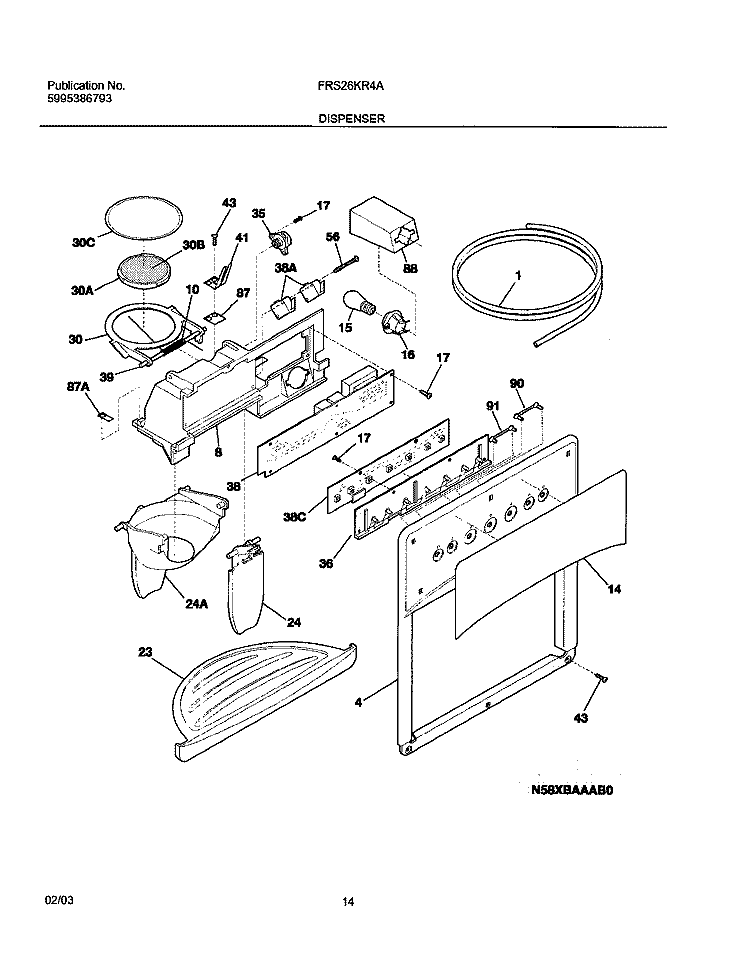DISPENSER Diagram and Parts List for FRS26KR4AB6  Frigidaire Refrigerator