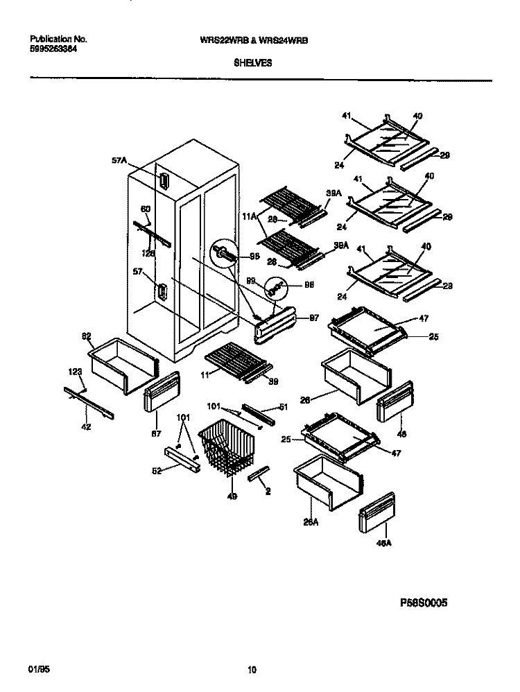 SHELVES Diagram and Parts List for WRS22WRBW1  Frigidaire Refrigerator