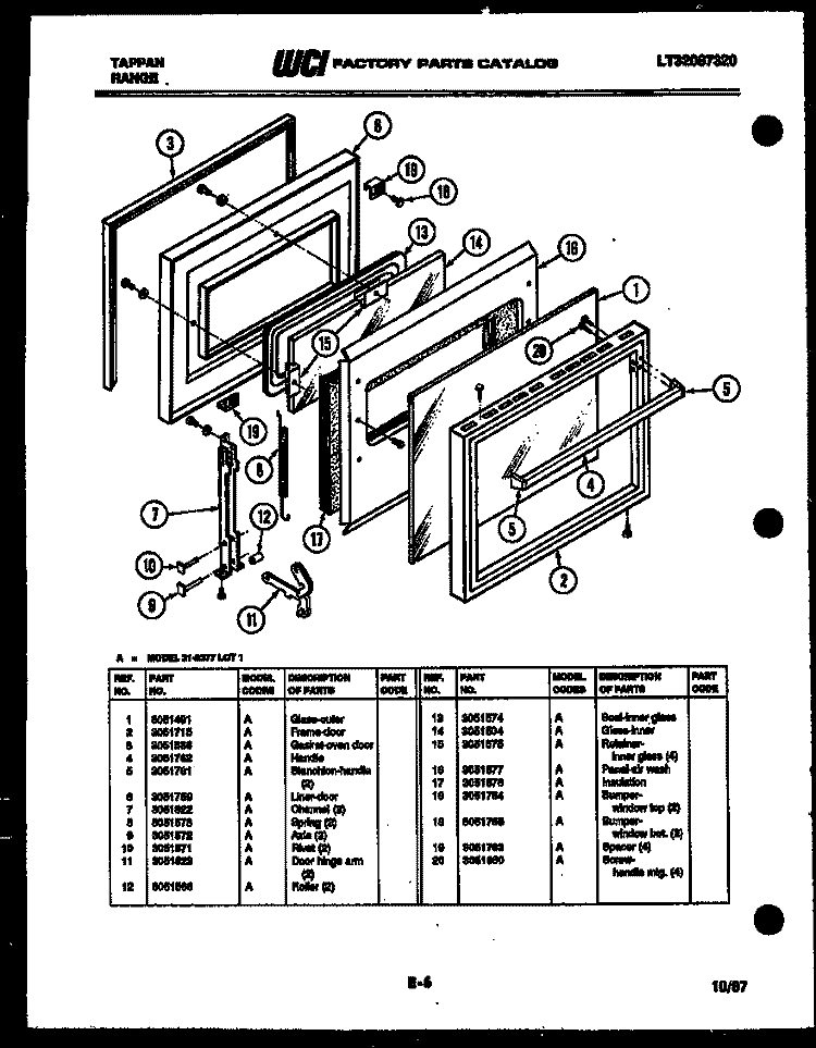 DOOR PARTS Diagram and Parts List for 31-2377-00-01  Tappan Range