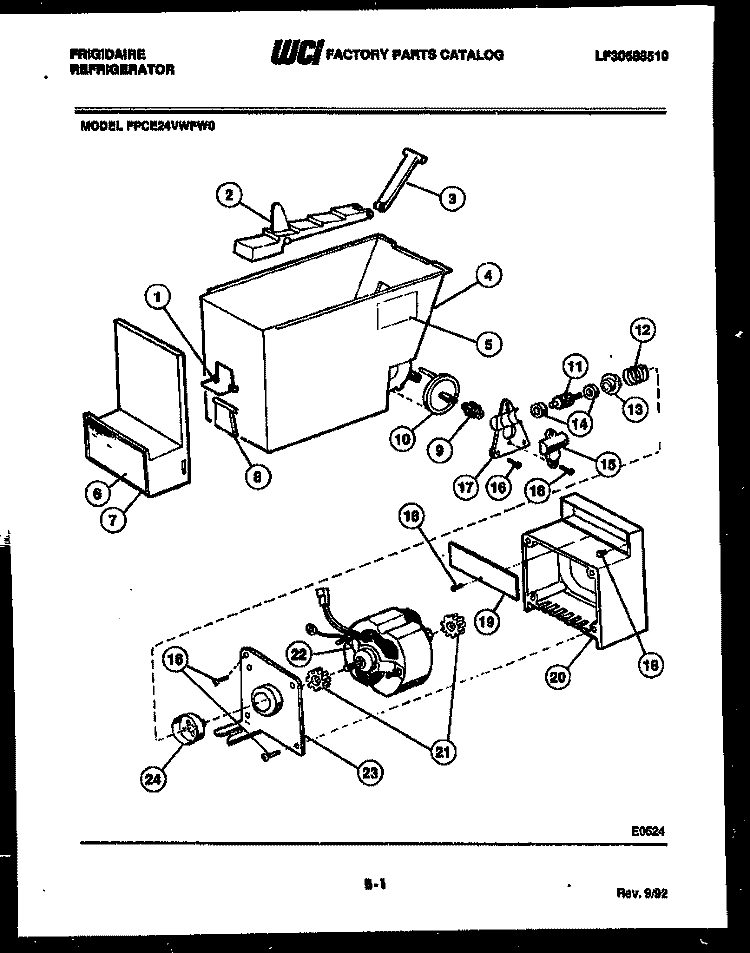 ICE DISPENSER Diagram and Parts List for FPCE24VWFA0  Frigidaire Refrigerator