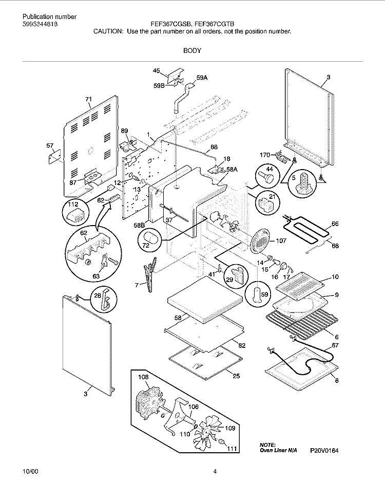 BODY Diagram and Parts List for FEF367CGTB  Frigidaire Range