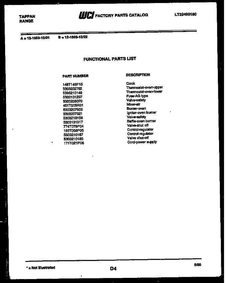 DRAWER PARTS Diagram and Parts List for 37-2638-00-02  Tappan Range