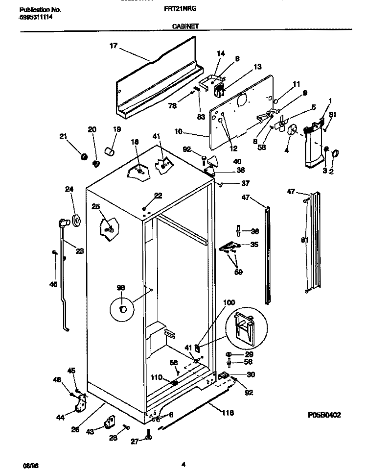 CABINET Diagram and Parts List for FRT21NRGB1  Frigidaire Refrigerator