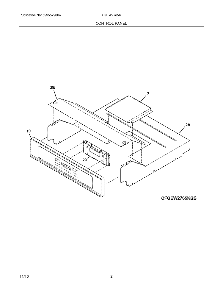 CONTROL PANEL Diagram and Parts List for FGEW2765KBB  Frigidaire Wall Oven