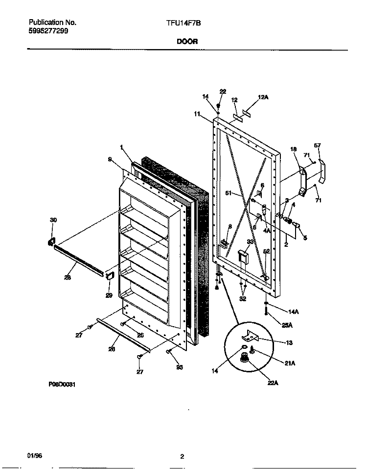 DOOR Diagram and Parts List for TFU14F7BW2  Tappan Freezer