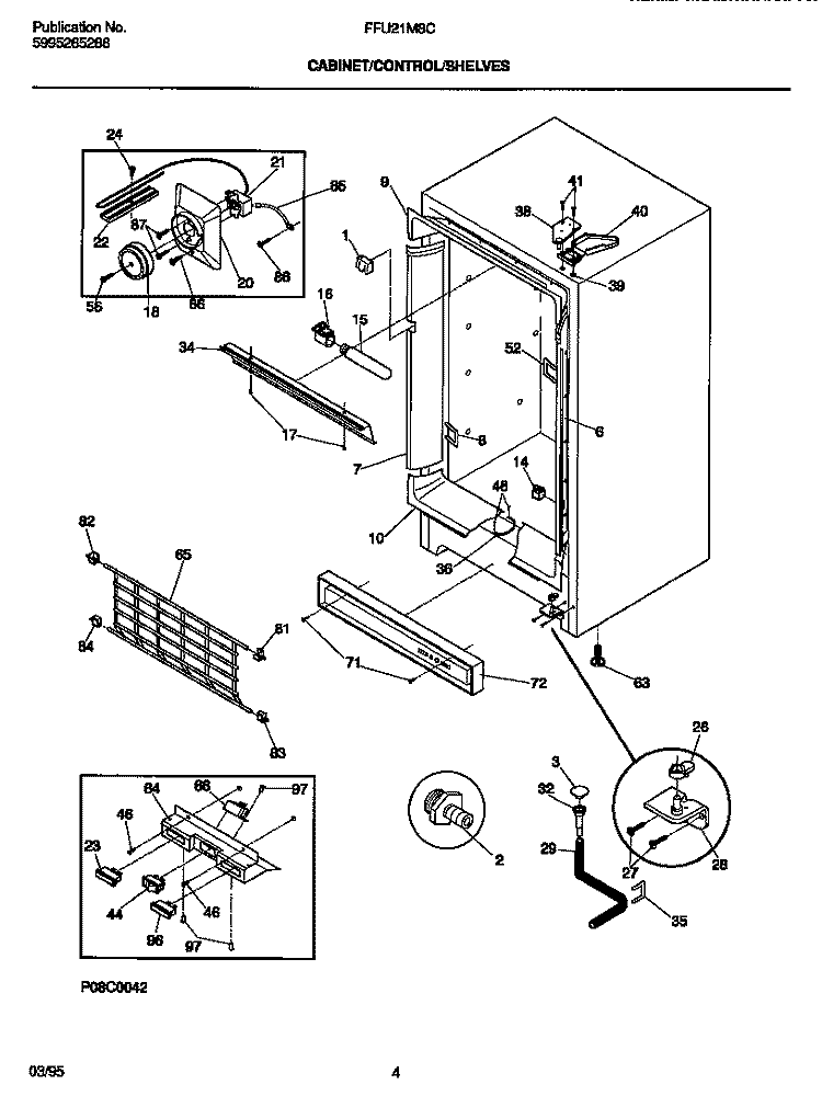 CABINET / CONTROL / SHELVES Diagram and Parts List for FFU21M8CW0  Frigidaire Freezer
