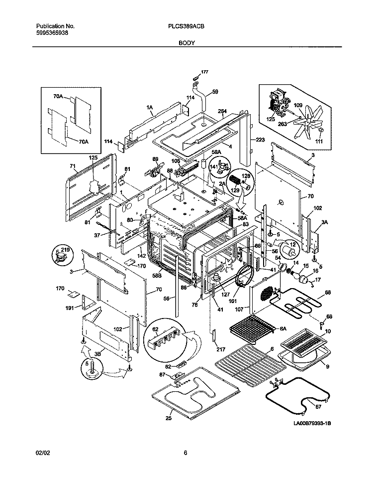 BODY Diagram and Parts List for PLCS389ACB  Frigidaire Range