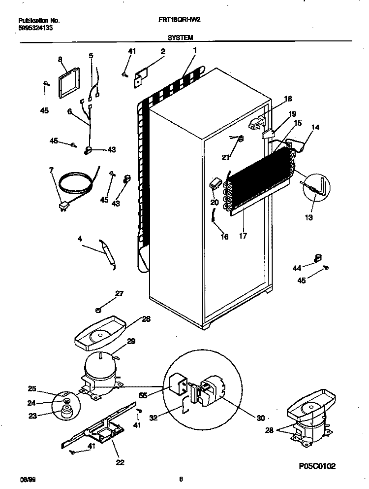 SYSTEM Diagram and Parts List for FRT18QRHW2  Frigidaire Refrigerator